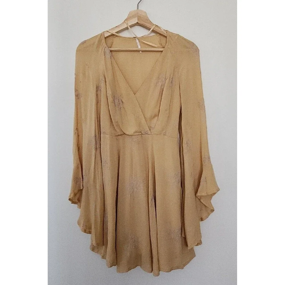 Free People Jasmine Bohemian Light Yellow Embroidered Mini Dress Sz 0 XS - Picture 8 of 12